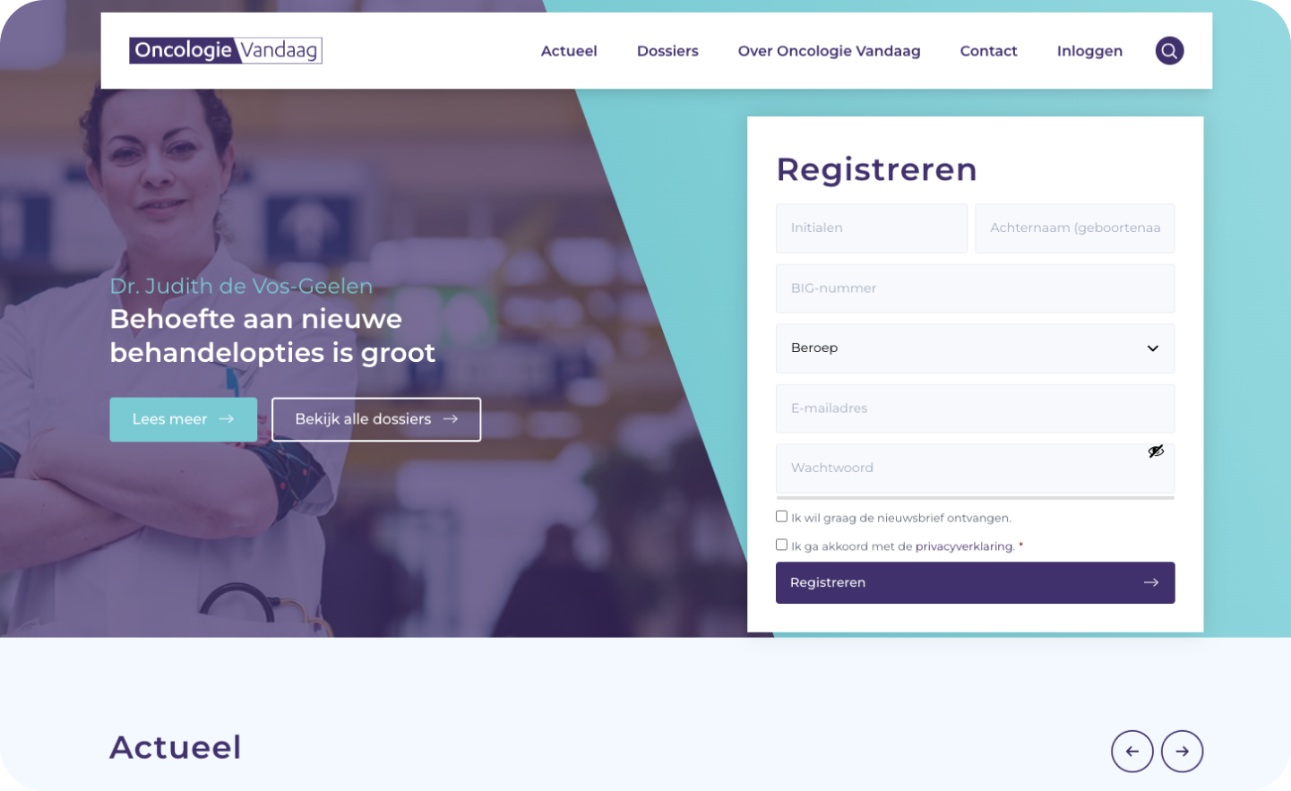 Website mockup - oncologie vandaag - hoofdpagina