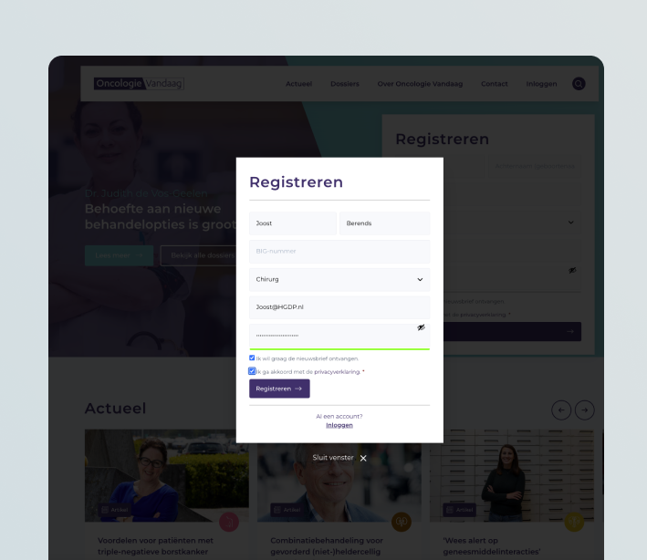 Mock up - page - Oncologie vandaag _ login BIG registratie dokter