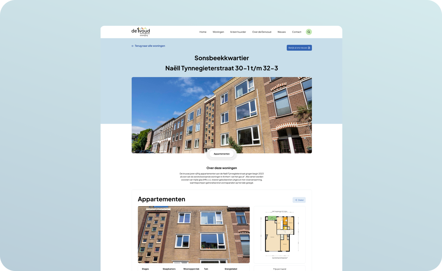 Woning bouw vereninging mockup van de website - filter op straat